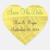 "Save the Date" Curlen über Gelb Personalisiert Herz-Aufkleber (Vorderseite)