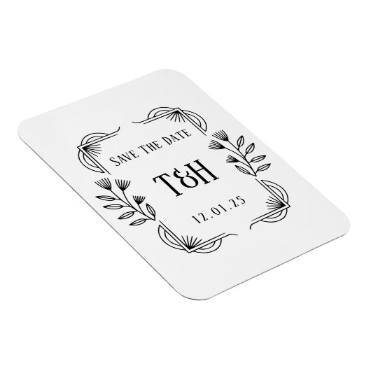 Save the Date Custom Art Deco Botanisches Monogram Magnet (Rechte Seite)