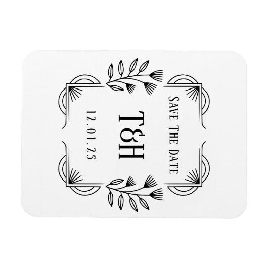 Save the Date Custom Art Deco Botanisches Monogram Magnet (Horizontal)