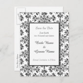 Save the Date Daisy Damask Postcard Ankündigungspostkarte (Vorne/Hinten)