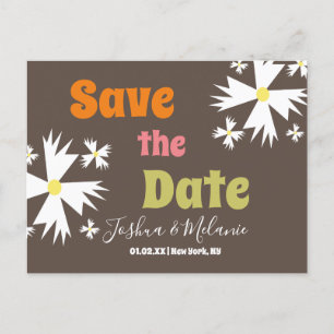 Save the Date Daisy Groovy Floral Brown Postcard Postkarte