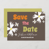 Save the Date Daisy Groovy Floral Brown Postcard Postkarte (Vorne/Hinten)