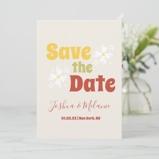 Save the Date Daisy Groovy Floral Einladung (Stehend Vorderseite)