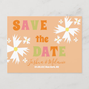 Save the Date Daisy Groovy Floral Limon Pink Postkarte