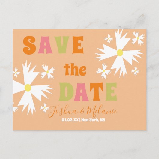 Save the Date Daisy Groovy Floral Limon Pink Postkarte (Vorderseite)