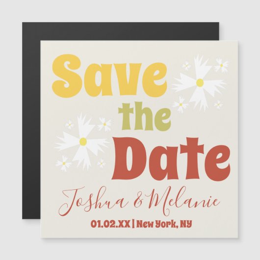 Save the Date Daisy Groovy Floral Magnetkarte (Vorne/Hinten)