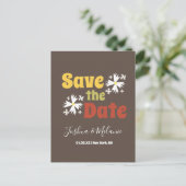 Save the Date Daisy Groovy Floral Postkarte (Stehend Vorderseite)