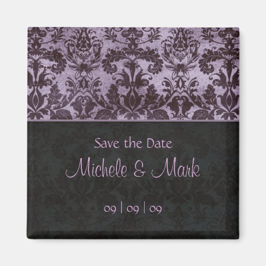 Save the Date Damask Magnet 2b Lila (Vorne)
