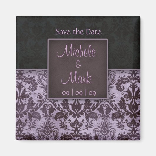 Save the Date Damask Magnet Lila (Vorne)