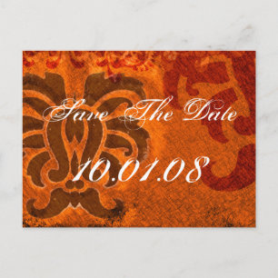 Save the Date - Damask - Orange und Braun Ankündigungspostkarte