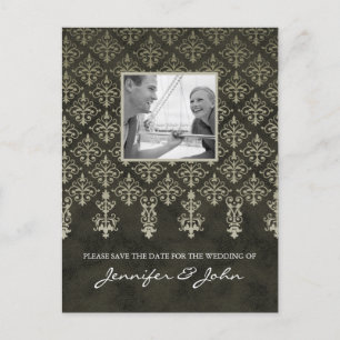 Save the Date Damask Postcard Grüne Beilage 2 Ankündigungspostkarte