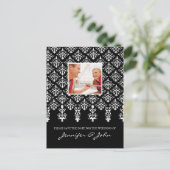 Save the Date Damask Postkarte Schwarz-weiß (Stehend Vorderseite)