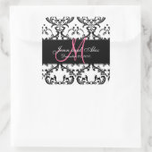Save the Date Damast-Aufkleber-Monogramm Quadratischer Aufkleber (Tasche)