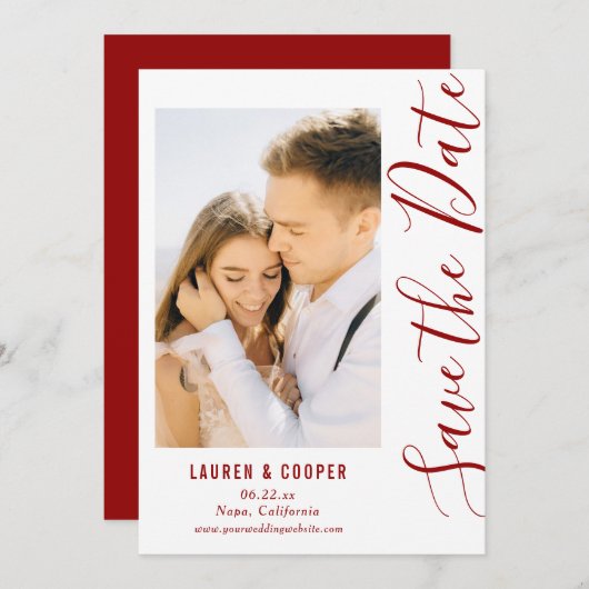 Save the Date Dark Red Stylish Modern Wedding (Vorne/Hinten)