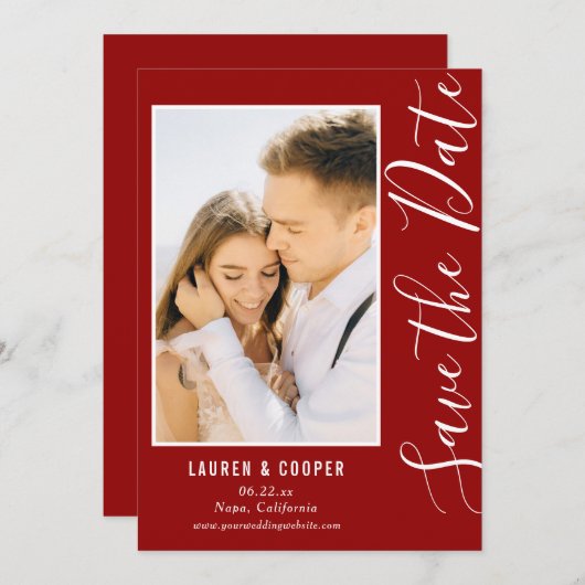 Save the Date Dark Red Stylish Modern Wedding (Vorne/Hinten)