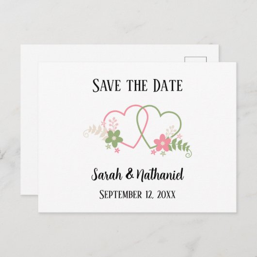 Save the Date Datum der zwei Schwerpunkte Braut- u Postkarte (Vorne/Hinten)
