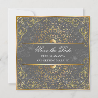 Save the Date, Dazzling Gray and Gold Wedding Einladung