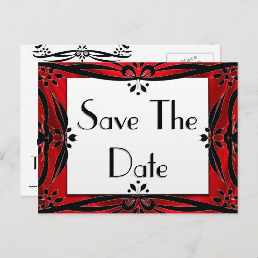 Save the Date dekorative Rot- und Schwarz-Postkart Ankündigungspostkarte (Vorne/Hinten)