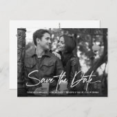 Save the Date der Verlobung für Schwarz-weißes Fot Postkarte (Vorne/Hinten)