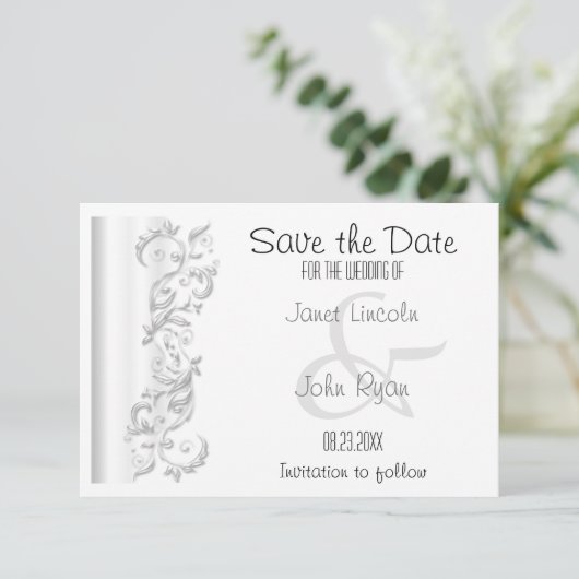 Save the Date Design für Weißblumen (Stehend Vorderseite)