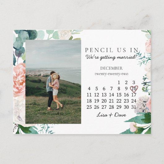 Save the Date Dezember 2022 Blush Floral Gold Chic Postkarte (Vorderseite)