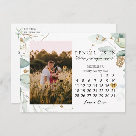 Save the Date Dezember 2022 Botanisches Elegant Postkarte (Vorne/Hinten)