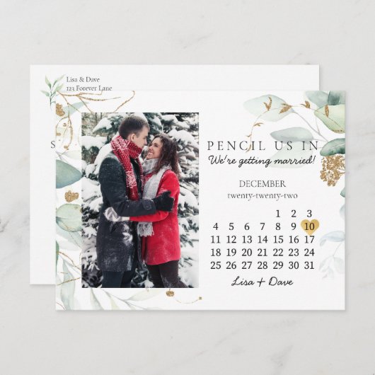 Save the Date Dezember 2022 Botanisches Elegantes  Postkarte (Vorne/Hinten)