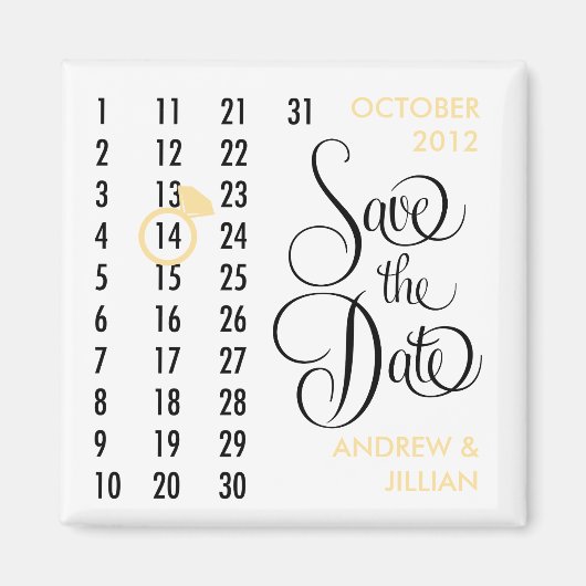 Save the Date Diamond Calendar Grid (Champagner) Magnet (Vorne)