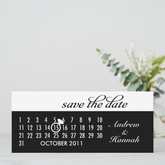 Save the Date Diamond Calendar Grid (schwarz) (Stehend Vorderseite)