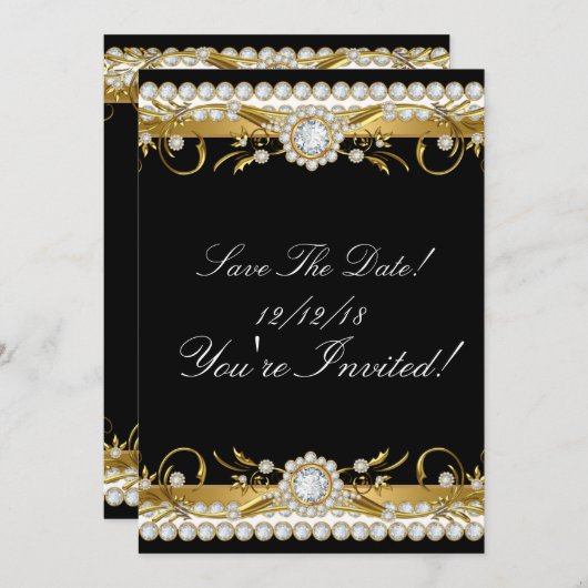 Save the Date Diamond Gold Black Jedes Anlasses (Vorne/Hinten)