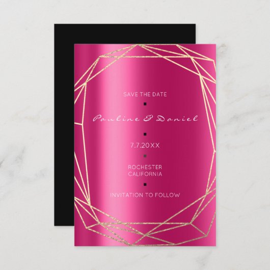 Save the Date Diamond Gold Fuchsia Black Monogram (Vorne/Hinten)