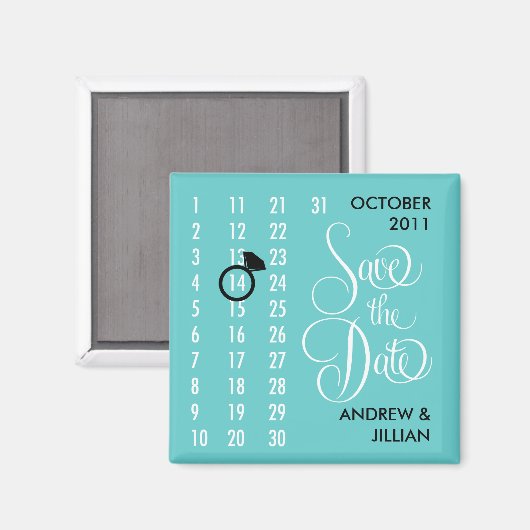 Save the Date Diamond Kalendernetz (aquamarin) Magnet (Vorderseite/Rückseite)