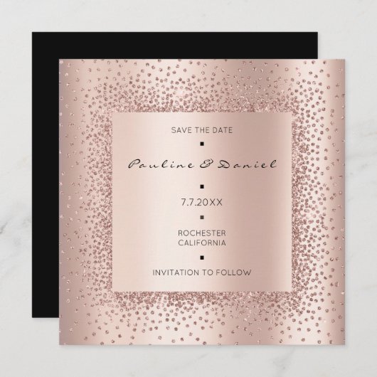Save the Date Diamond Rose Gold Crystals Monogram (Vorne/Hinten)