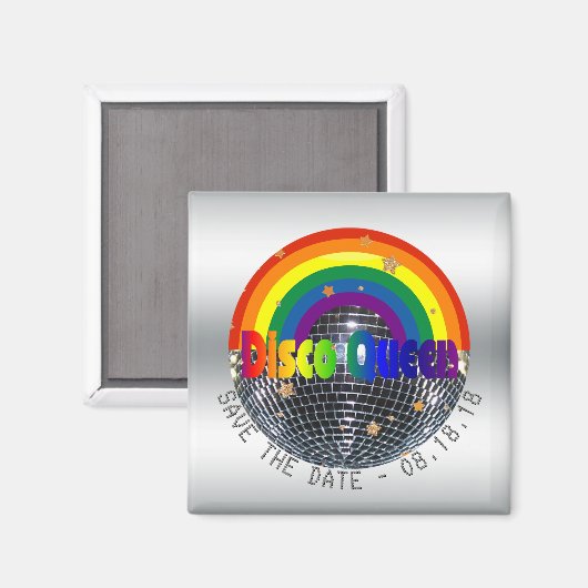 Save the Date Disco Queen Retro Rainbow Party Magnet (Vorderseite/Rückseite)