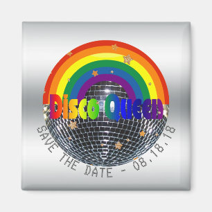 Save the Date Disco Queen Retro Rainbow Party Magnet