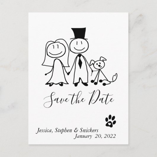 Save the Date Dog Lover Doodle Figures Ankündigungspostkarte (Vorderseite)