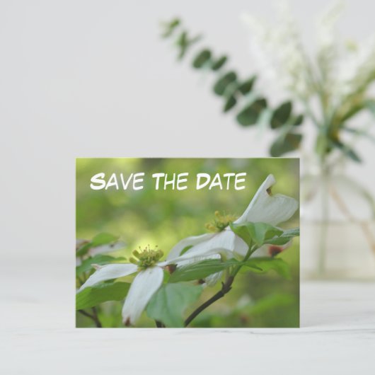 Save The Date Dogwood Flower Photo Ankündigungspostkarte (Stehend Vorderseite)