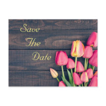Save the Date - dunkelrosa Tulips und Holz
