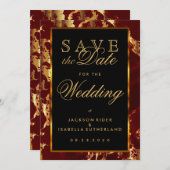 Save the Date dunkelrot und goldfarbener Marmor (Vorne/Hinten)