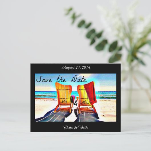Save the Date Duo Stühle Ankündigungspostkarte (Stehend Vorderseite)
