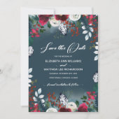 Save The Date. Dusty Blue | Burgundy Bloom Wedding Einladung (Vorderseite)