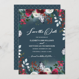Save The Date. Dusty Blue | Burgundy Bloom Wedding Einladung