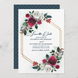 Save The Date. Dusty Blue | Burgundy Bloom Wedding Einladung