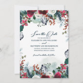 Save The Date. Dusty Blue | Burgundy Bloom Wedding Einladung (Vorderseite)