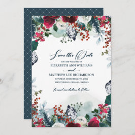Save The Date. Dusty Blue | Burgundy Bloom Wedding Einladung