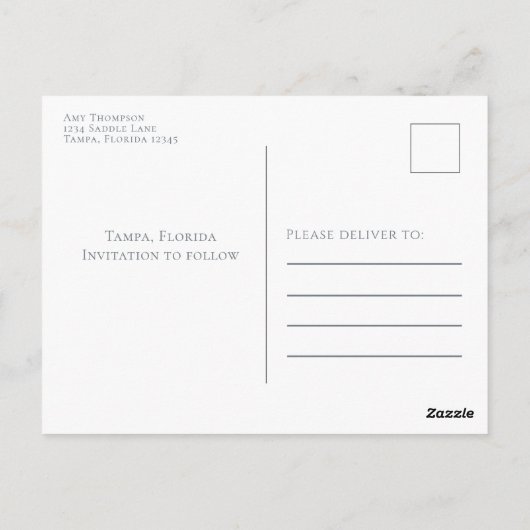 Save the Date Dusty Blue Elegant Wedding Foto Postkarte (Rückseite)