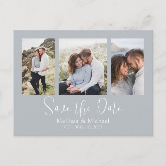 Save the Date Dusty Blue Elegant Wedding Foto Postkarte (Vorderseite)