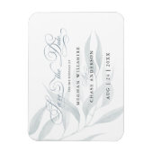 Save the Date Dusty Blue Eucalyptus Blätter White Magnet (Vertikal)