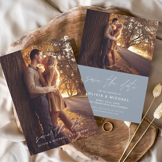 Save the Date Dusty Blue Handwriting Wedding
