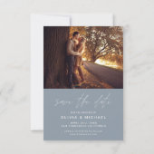 Save the Date Dusty Blue Handwriting Wedding (Rückseite)